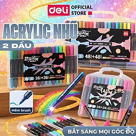 [SALE 39K] Bút Marker Nhũ Kim Tuyến 2 Đầu 12/24/36/48 Màu Cao Cấp Deli Nhũ Sáng Màu Vẽ Anime, Bullet Journey - 12 Màu sáp dầu nhũ
